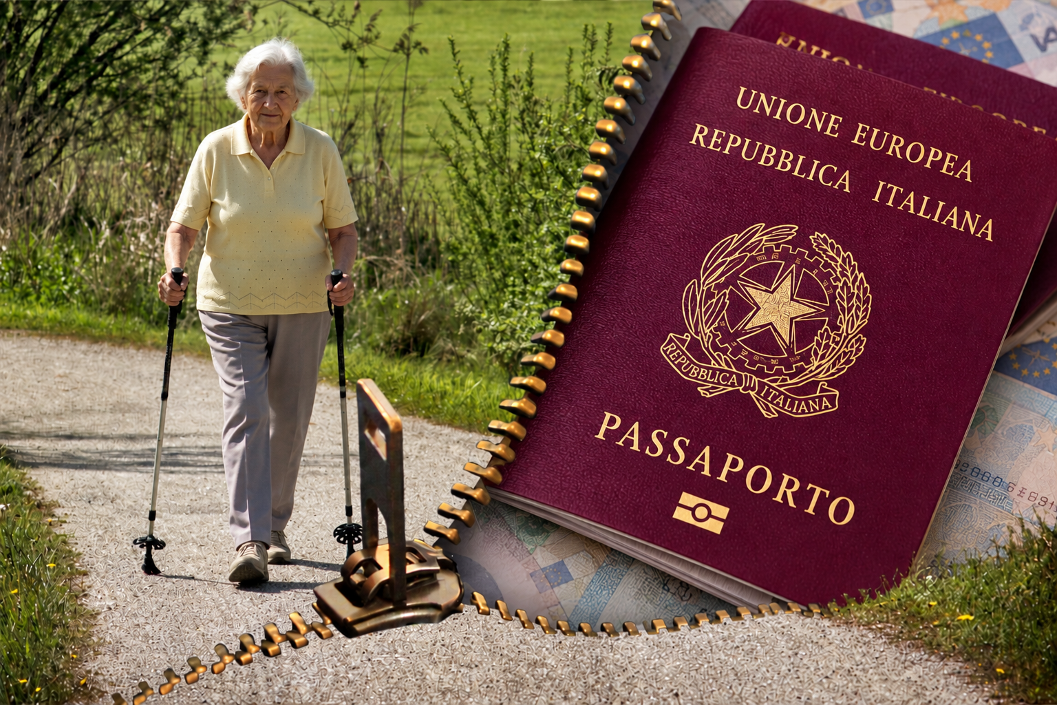 Persona anziana a passeggio e monete in euro