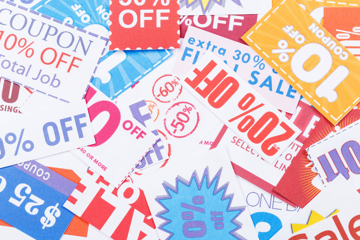 Buoni sconto e coupon colorati